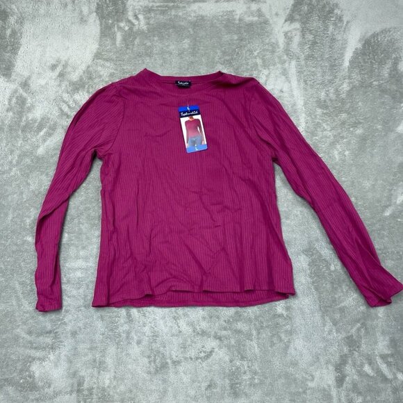 Splendid Long-Sleeve Ribbed Top L Magenta Rayon & Elastane Blend NWT 6509 - Picture 1 of 8